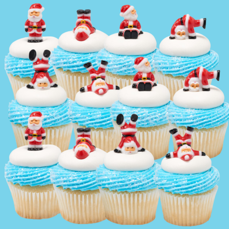 Christmas Holiday Tumbling Santas  Cupcake - Desert  Decoration Topper Picks 6ct