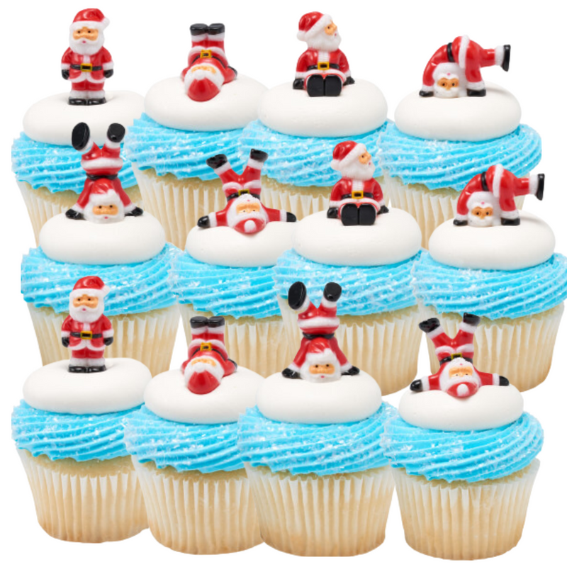 Christmas Holiday Tumbling Santas  Cupcake - Desert  Decoration Topper Picks 6ct