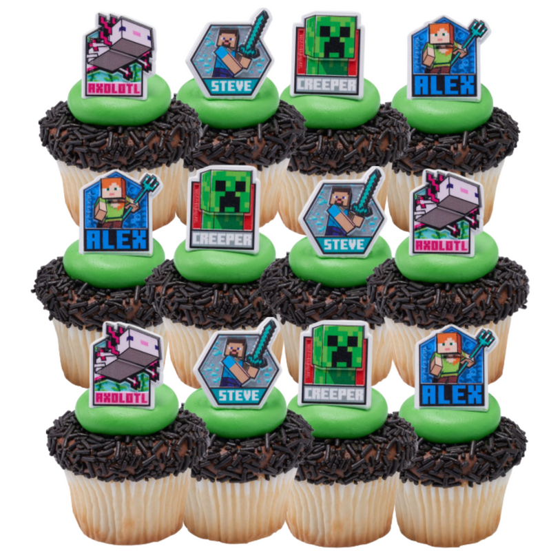 Pixel Minecraft Cupcake Decoration Topper Rings -12ct