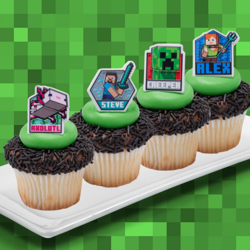 Pixel Minecraft Cupcake Decoration Topper Rings -12ct