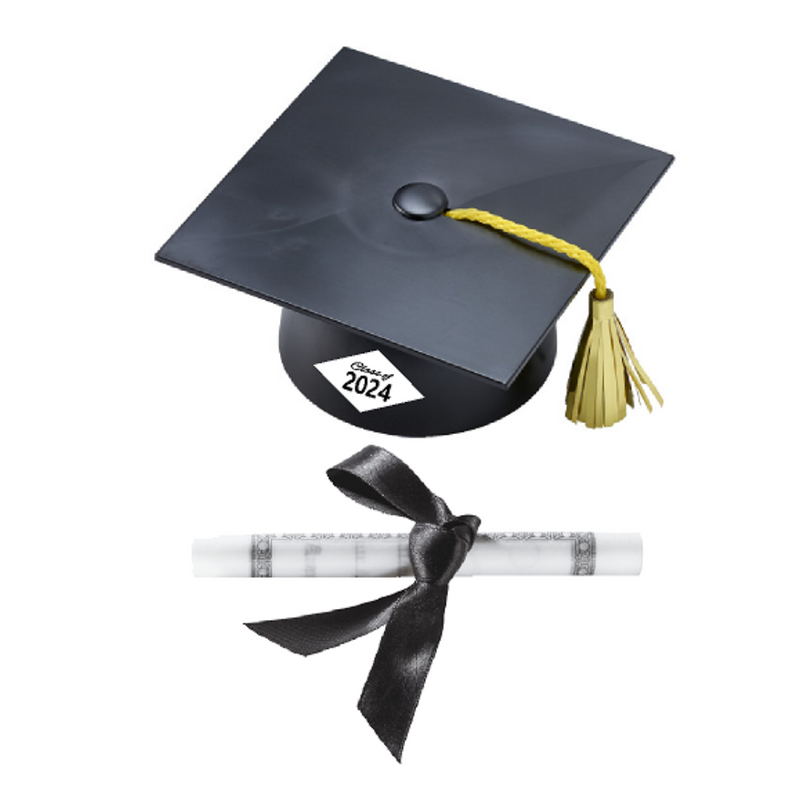 Class of 2024 Cap and Diploma Cake Decoration Topper - White