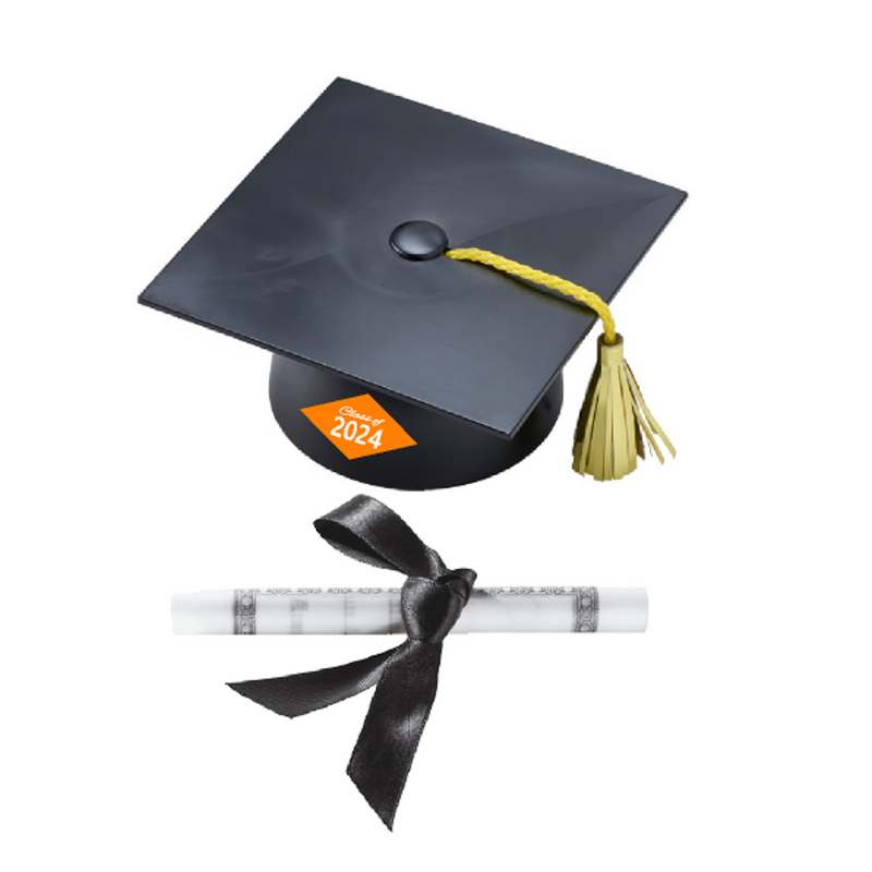 Class of 2023 Cap and Diploma Cake Decoration Topper - Orange