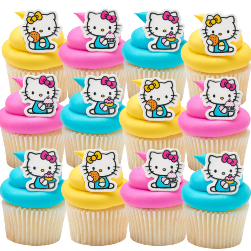 Hello Kitty Cupcake Decoration Topper Rings -12ct