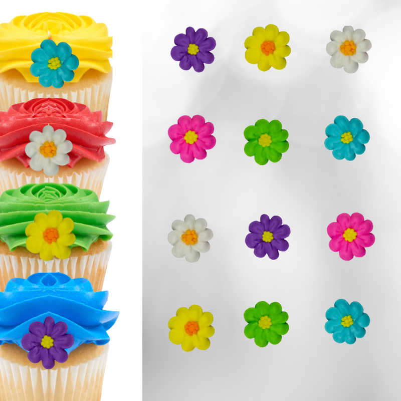 1" Mini Daisies Assortment Royal Icing Cake-Cupcake Decorations 24 Ct