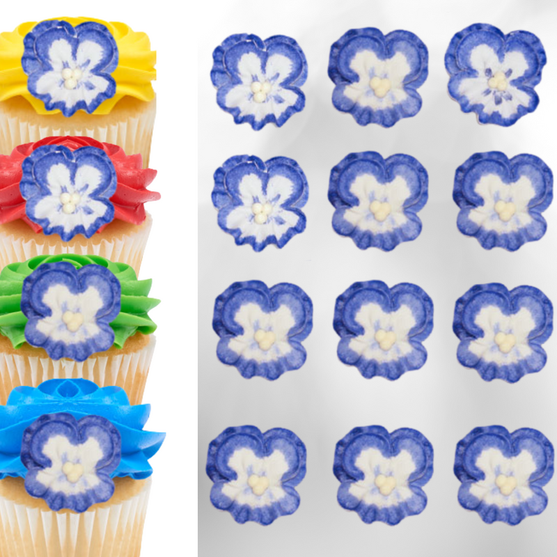 1-3/4" Fancy Pansy - Violet-White Royal Icing Cake-Cupcake Decorations 12 Ct