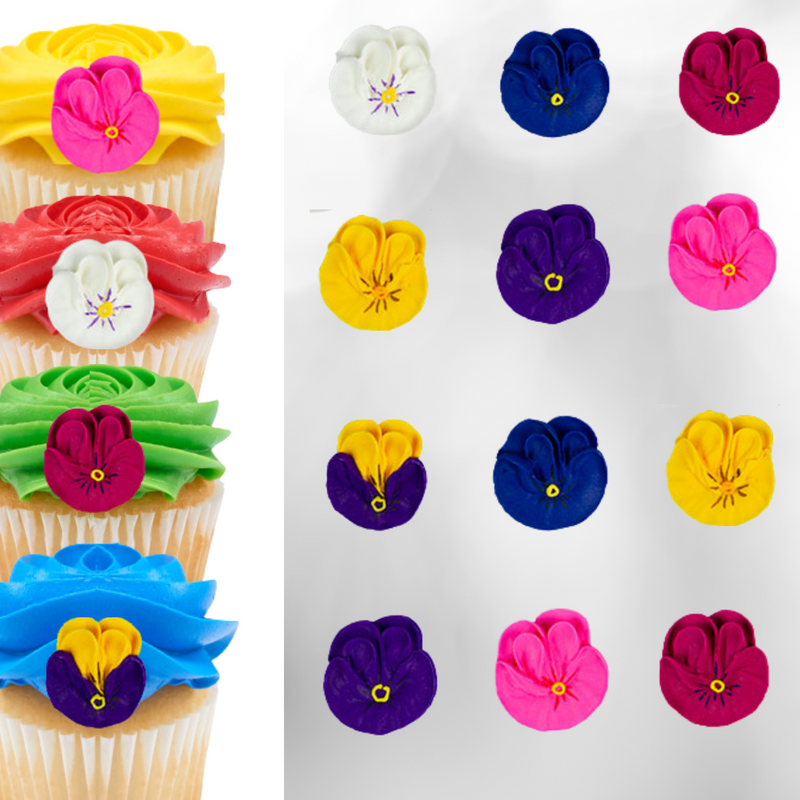 3/4" Pansies - Minis Royal Icing Cake-Cupcake Decorations 12 Ct