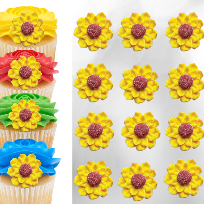 1-3/4 Large Sunflowers Royal Icing Cake-Cupcake Decorations 12 Ct