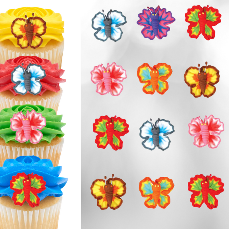 Butterflies Tye-Dye Colors Royal Icing Cake-Cupcake Decorations 12 Ct