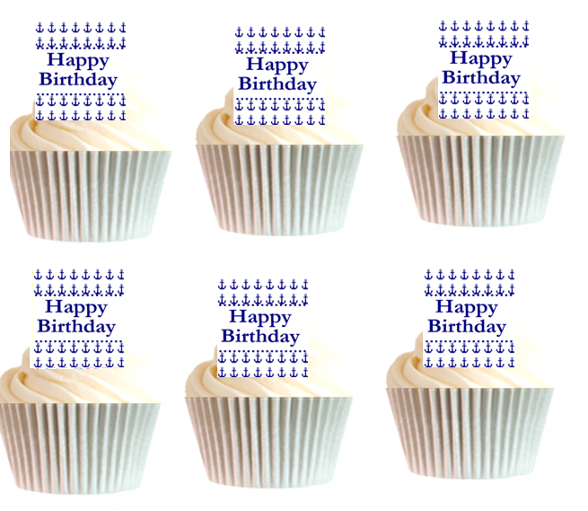 12pk Navy Blue Nautical Happy Birthday Cupcake Decoration Picks