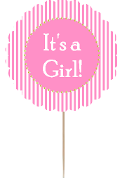 12pack Its a Girl Baby Shower Cupcake Decoration Toppers - Picks - Pink Stripes