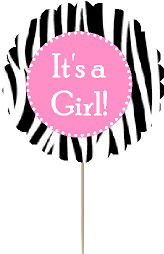 12pack Its a Girl Baby Shower Cupcake Decoration Toppers - Picks - Zebra