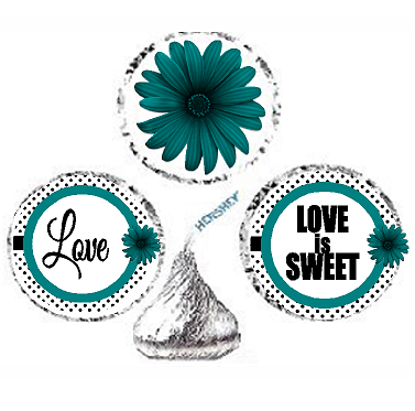 216ct Teal Love Party Favor Hersheys Kisses Candy Decoration Stickers - Labels