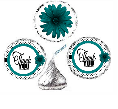 216ct Teal Thank You Party Favor Hersheys Kisses Candy Decoration Stickers - Labels