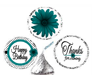 216ct Teal Happy Birthday  Party Favor Hersheys Kisses Candy Decoration Stickers - Labels