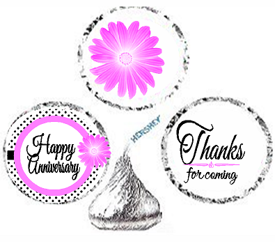 216ct Pink Happy Anniversary Party Favor Hersheys Kisses Candy Decoration Stickers - Labels