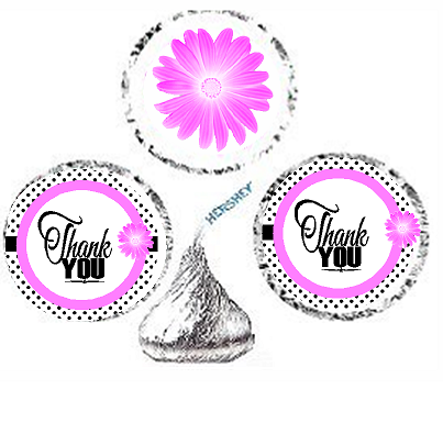 216ct Pink Thank You Party Favor Hersheys Kisses Candy Decoration Stickers - Labels