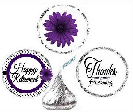 216ct Purple Happy Retirement Party Favor Hersheys Kisses Candy Decoration Stickers - Labels
