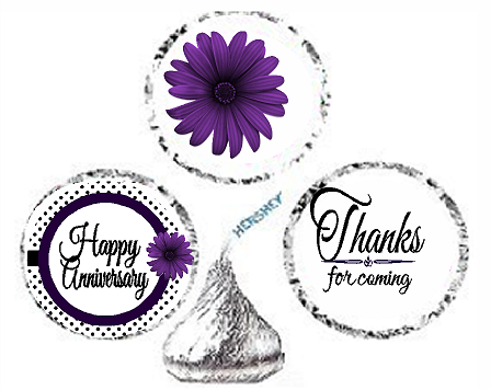 216ct Purple Happy Anniversary Party Favor Hersheys Kisses Candy Decoration Stickers - Labels