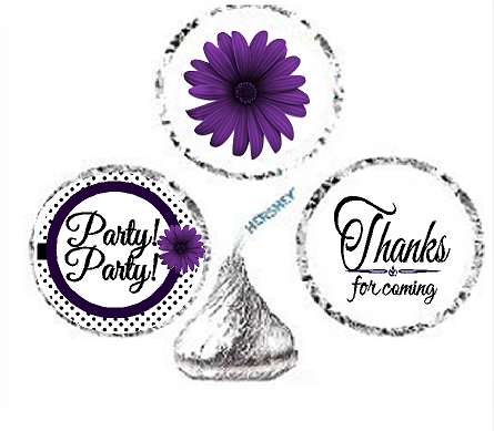 216ct Purple Party Party Party Favor Hersheys Kisses Candy Decoration Stickers - Labels