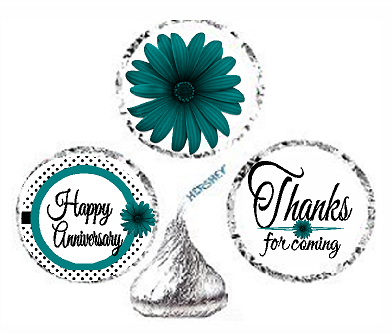 216ct Teal Happy Anniversary Party Favor Hersheys Kisses Candy Decoration Stickers - Labels