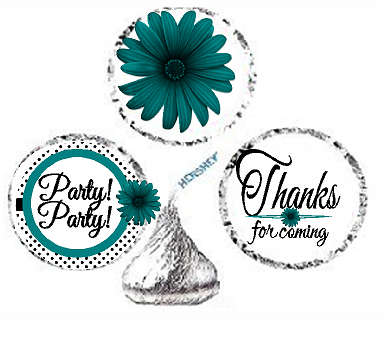 216ct Teal Party Party Party Favor Hersheys Kisses Candy Decoration Stickers - Labels
