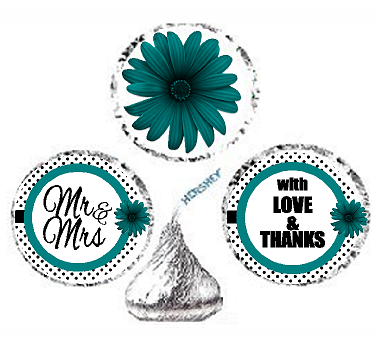 216ct Teal Mr & Mrs Party Favor Hersheys Kisses Candy Decoration Stickers - Labels
