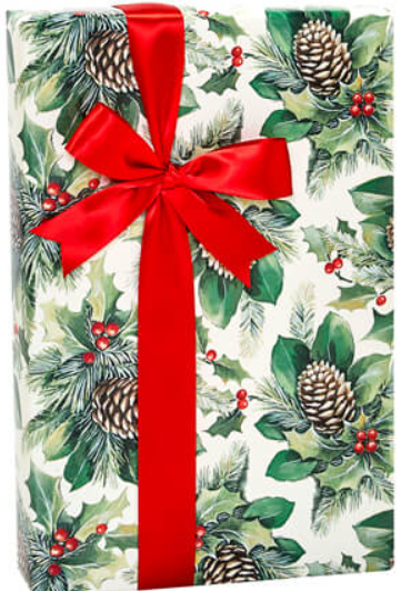 Holly and Pine Boughs Christmas Holiday Gift Wrap Wrapping Paper 15ft