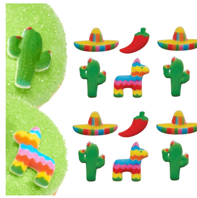 Mexican Cinco de Mayo Celebracion Edible Fiesta Cactus Chili Pepper Piñata Sbarro Sugar Decorations for Cakes and Cupcake -12ct