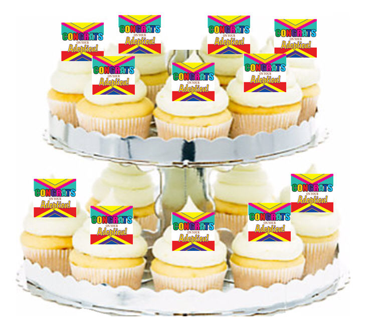24ct Congrats on Adoption Edible Wafer Cupcake Decoration Topper Picks