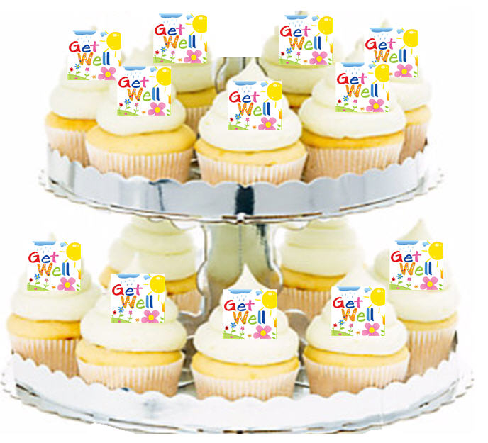24ct Get Well Flowers & Sun Edible Wafer Cupcake Decoration Topper Picks