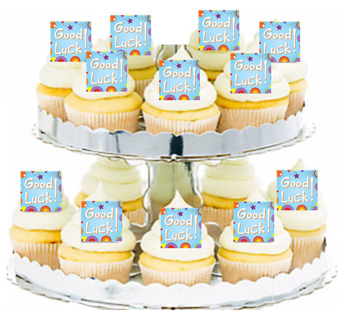 24ct Good Luck blue Edible Wafer Cupcake Decoration Topper Picks