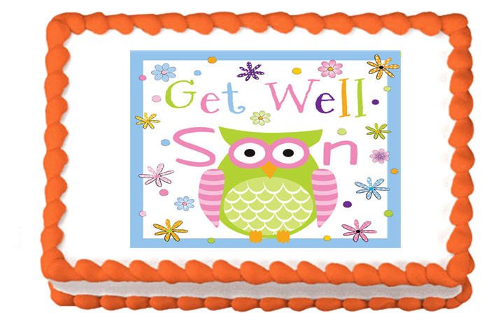 Get Well Soon Owl Edible Cake Decoratoin Topper