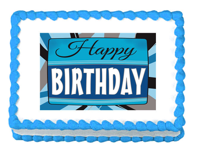 Happy Birthday Blue Edible Cake Decoratoin Topper