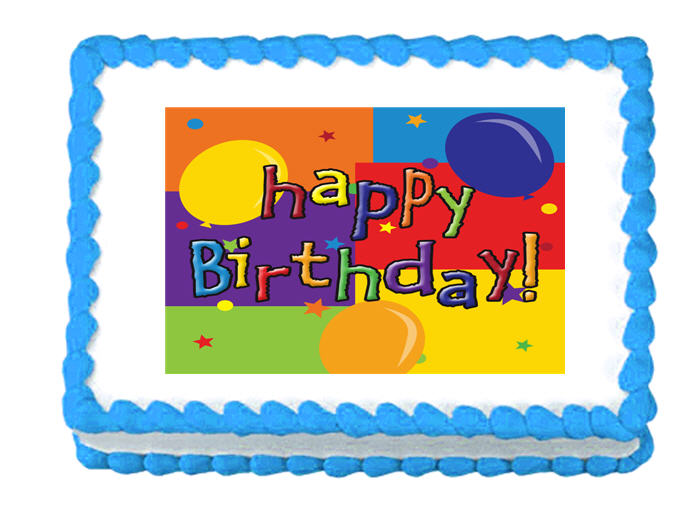 Happy Birthday Bright Edible Cake Decoratoin Topper