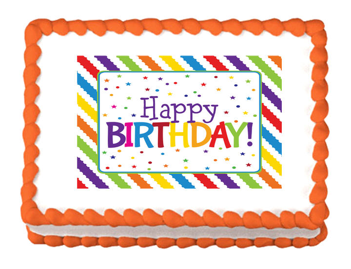 Happy Birthday Stripes Edible Cake Decoratoin Topper