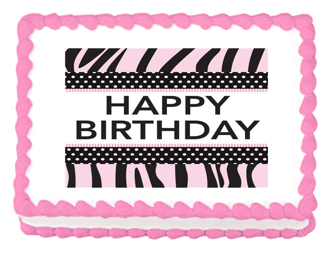 Happy Birthday Pink Zebra Edible Cake Decoratoin Topper