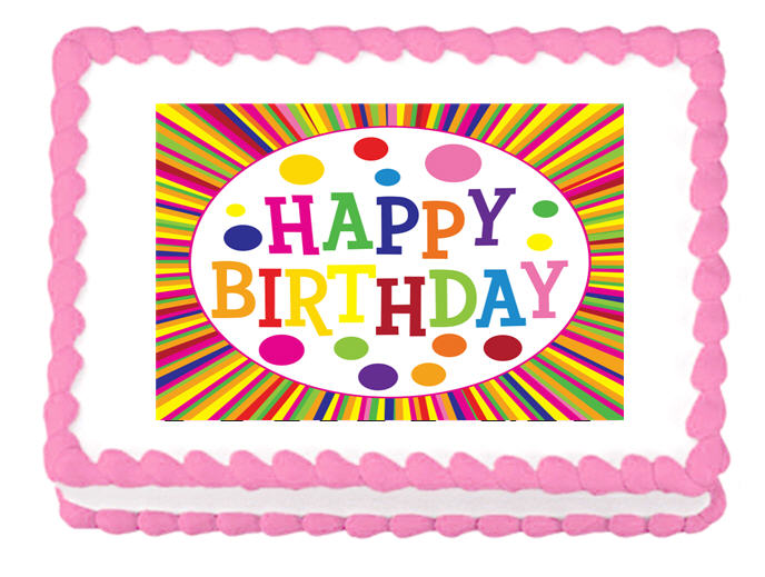 Happy Birthday Cirlce Stripes & Dots Edible Cake Decoratoin Topper