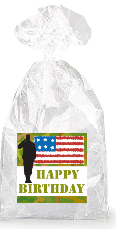 American Military Happy Birthday  Party Favor Bags with Ties - 12pack