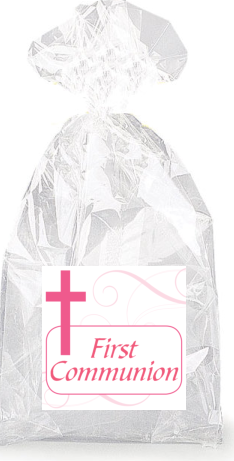 Girls Pink Cross First Communion  Party Favor Bags with Ties - 12pack