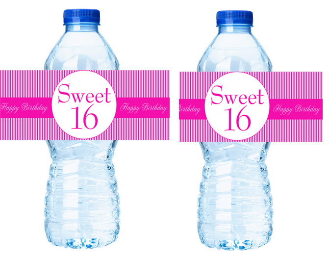 Sweet 16  Birthday Party Water Bottle Decorations Labels Stickers