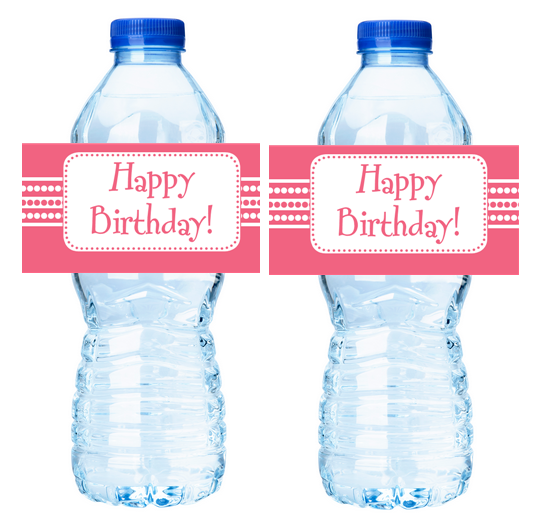 Pink Happy BirthdayParty Decorations Water Bottle Labels Dots