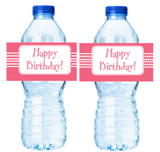 Pink Happy BirthdayParty Decorations-  Water Bottle Labels Dots