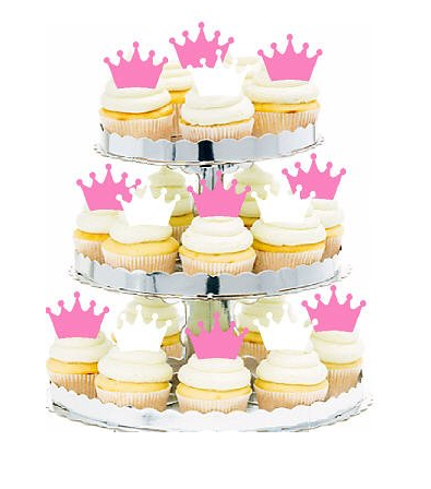12pack Pink & White Princess Crown Tiara Cake - Cupake Decoration Toppers