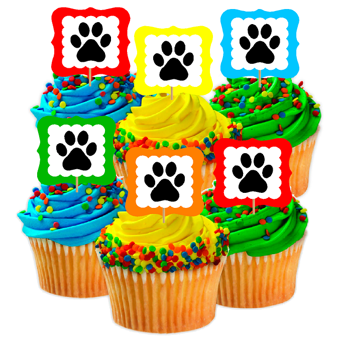 12pack Rainbow Paw Print Cake - Cupake Decoration Toppers