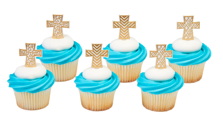 12pack Gold Cross Cake - Cupake Decoration Toppers