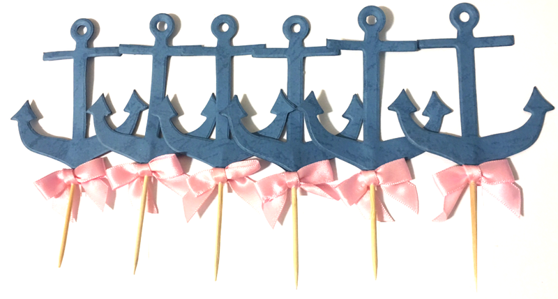 Anchor Pink and Blue Cupcake Picks - 12pack