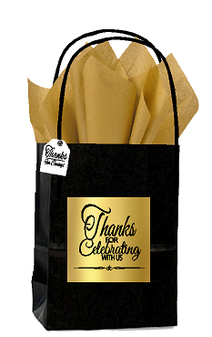 Black & Gold Thanks for Celebrating Themed Birthday Wedding Occasion Small Party Favor Gift Bags Tags -12pack