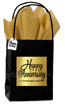 Black & Gold Happy Anniversary Themed Small Party Favor Gift Bags Tags -12pack