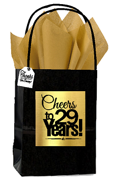 Black & Gold 29th Birthday - Anniversary Cheers Themed Small Party Favor Gift Bags with Tags -12pack