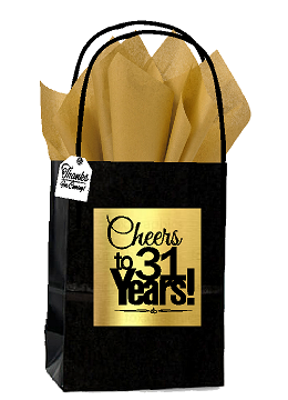 Black & Gold 31st Birthday - Anniversary Cheers Themed Small Party Favor Gift Bags with Tags -12pack